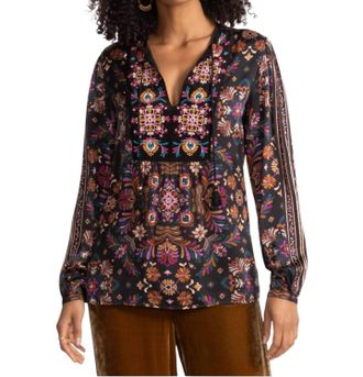 Johnny Was Curved Hem Prairie Blouse In Brandi