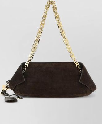 Ferragamo small crocodile texture shoulder chain clutch