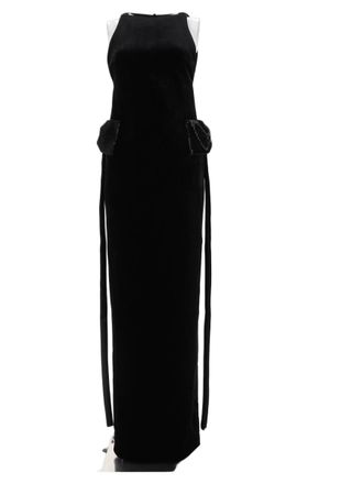 Self Portrait Black Sleeveless Flap Pocket Evening Dress