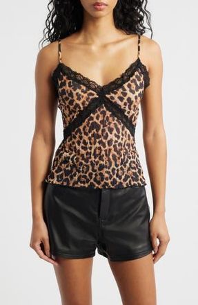 Topshop Animal Spot Lace Trim Camisole in Brown at Nordstrom Rack, Size X-Small