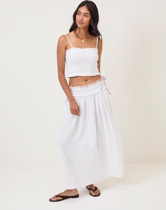 Nobody's Child White High Waist Midi Skirt