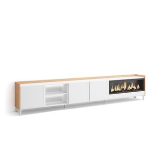 Skraut Home Skraut Home - Mueble Tv, Televisi&oacute;n, Muebles De Sal&oacute;n, Almacenaje, 315x35x61cm, Para Tv Hasta 80, Chimenea El&eacute;ctrica Xxl, Dise&ntilde;o Industrial, Led, Esti