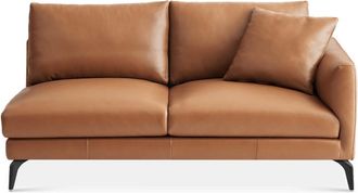 Castlery Lena Leather Right Arm 2 Seater Sofa, Cocoa American Top Grain Leather, Matte Black Legs