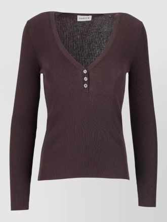 Parosh long sleeve v neck ribbed button top