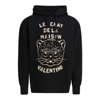 Valentino Hoodies & sweatvesten, Heren, Zwart, S, Katoen, Katoenen sweatshirt met Le Chat De La Maison-patch