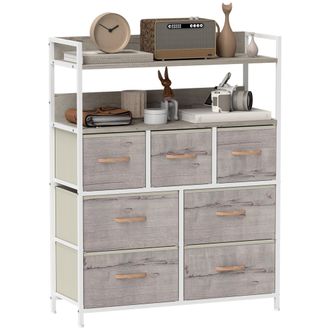 HOMCOM Bedroom Chest of Drawers 7 Drawer Dresser w/ Shelves - Natural wood finish | TJ Hughes