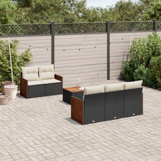 vidaXL Set De Sof&aacute;s De Jard&iacute;n 6 Piezas Y Cojines Rat&aacute;n Sint&eacute;tico Negro Vidaxl