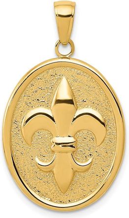 Diamond2Deal 14k Yellow Gold Fleur-De-Lis on Oval Disk Pendant
