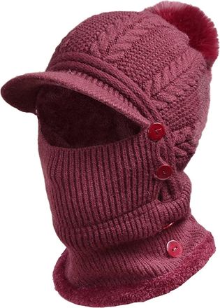Generic Winter Warm Hats Womens Thermal Knit Baseball Cap Windproof Balaclava Hat Hood Neck Cover Warmer Sets for Outdoor Cycling Ski Sports Red
