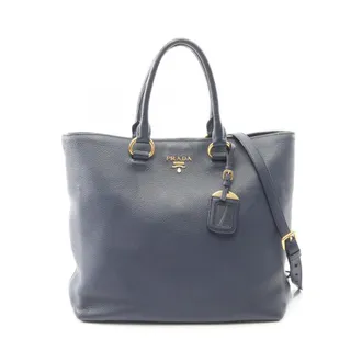 Prada Navy Leather Handbag Tote Bag (Pre-Owned)