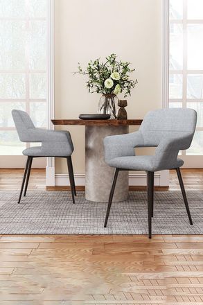 Living and Home 2Pcs Grey Linen Dining Chair with Metal Legs