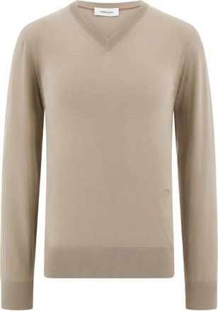 Ferragamo Geribbelde trui met V-hals - Beige