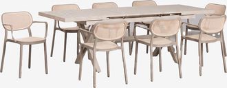 Sklum Set De Mesa Rectangular 180-240x90 Cm Extensible En Aluminio Karena Y 8 Sillas De Jard&iacute;n Apilables Con Reposabrazos Omara Sklum