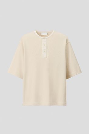 H&M Henleyshirt aus Leinengemisch in Loose Fit - Hellbeige