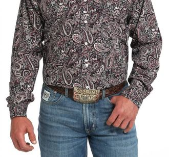 Cinch Paisley Print Classic Button Down Shirt In Purple/multi