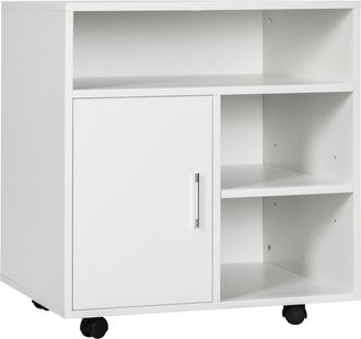 HOMCOM Mobiletto Porta Stampante Con Armadietto E Ripiani 60x50x65.5cm Bianco - Homcom