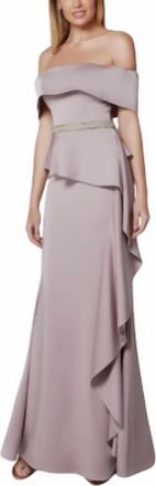 Alyce Paris Long Straight Off The Shoulder Formal Dress In Heather