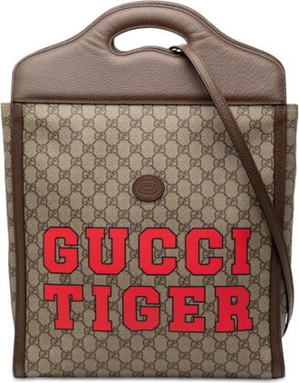 Gucci Beige Brown Red Color Pvc Leather Shoulder Bag Tote Bag (Pre-Owned)