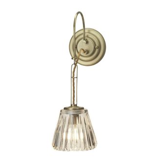 Loops IP44 Wall Light Rope Effect Cable Ribbed Glass Shade Brushed Brass LED G9 3.5W in Clear
