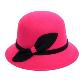 Generic Bowler Hats for Women Bowknot Wide Brim Fedora Church Hat Vintage Elegant Hats for Wedding Party Festival Hot Pink