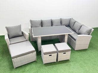 Fimous Outdoor Garden Furniture Sets 10 Seater Wicker Rattan Corner Sofa Sets in Light Grey