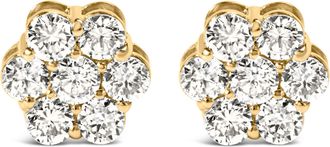 House of Brilliance 14K Yellow Gold 1 1/2 Cttw 7 Stone Floral Cluster Round Brilliant Cut Diamond Stud Earrings with Screw Backs