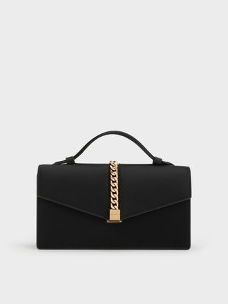 Charles & Keith Taisia Satin Chain-Strap Envelope Bag