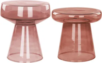 Beliani Conjunto De 2 Mesas Auxiliares Modernas De Vidrio Transparente De Dise&ntilde;o Rojo Laguna/caldera