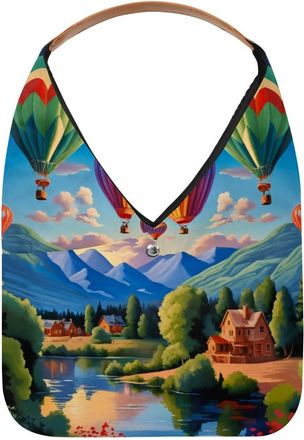 Generic Color Hot Air Balloons Painting Reusable Lightweight Grocery Bags - Foldable Into Compact Pouch, Washable & Sturdy, Multipurpose for Shopping and Trav