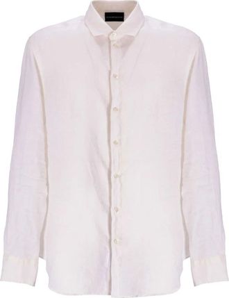 Emporio Armani Linnen Overhemd - Heren - Casual Overhemden - Wit - XL - Linnen - Overhemden