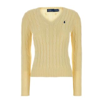 Polo Ralph Lauren V-neck Knitwear, female, Yellow, Size: S Cable-Knit V-Neck Sweater