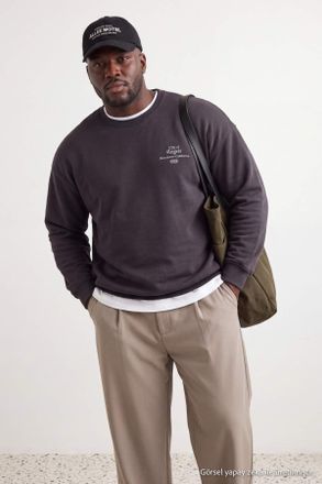 Trendyol MAN Heren Grijs Slogan Lang Oversized Grote maten Sweatshirts