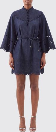 Zimmermann Mini abito Mahon in denim con maniche a kimono e pizzo