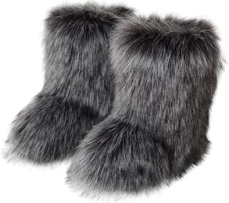 Generic Women Furry Faux Fur Boots Fluffy Fuzzy Comfy Snow Boot Colorful Round Toe Suede Flat Shoes Rubber Sole Girl Outdoor Indoor Christmas Fashion Party (A