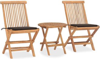 vidaXL Set Comedor De Jard&iacute;n Plegable 3 Piezas Madera De Teca Cojines Vidaxl