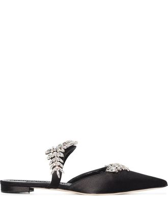 Manolo Blahnik Lurum crystal-embellished mules - women - Satin/Calf Leather/Goat Skin/Viscose - 38 - Black