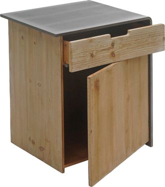 Hhg Hhg - Nunca Usado] C&oacute;moda 599, Mesilla De Noche Mesilla De Noche, Madera Maciza Industrial Certificada Mvg 60x50x40cm, Natural Con Aspecto Met&aacute;lico