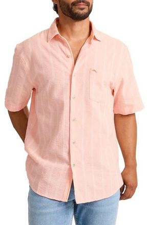 Tommy Bahama Nova Wave Short Sleeve Stretch Seersucker Button-Up Shirt in Melonie at Nordstrom, Size 4Xlt
