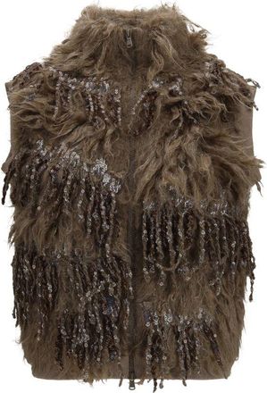 Brunello Cucinelli Beige Mohair Sleeveles Womens Sweater