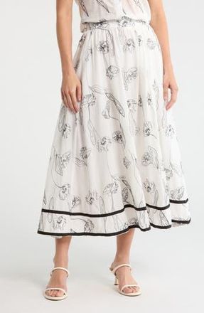 Elie Tahari Tulip Embroidered Skirt in Black Embroidery/White Ground at Nordstrom Rack, Size X-Small