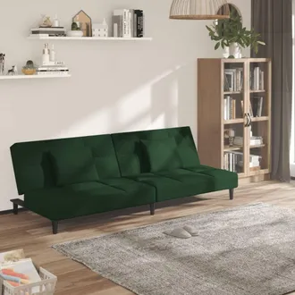vidaXL Sof&aacute; Cama De 2 Plazas Con Dos Almohadas Terciopelo Verde Oscuro Vidaxl
