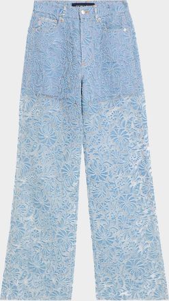 Veronica Beard Taylor Sheer Floral Wide-Leg Jeans
