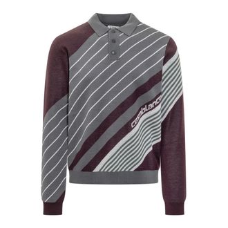 Casablanca Merino Diagonal Tennis Polo - Heren - Ronde hals truien - Veelkleurig - M - Wol - Truien & Vesten