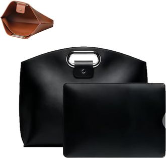 Generic Exquisite Business Waterproof Genuine Leather Laptop Bag Set, Unisex, Waterproof Genuine Leather Handbag/briefcase (Black,One Size)