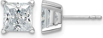 Diamond2Deal 14k White Gold 3 ct Princess Lab Grown Diamond Stud Earrings VS Clarity, D-E Color