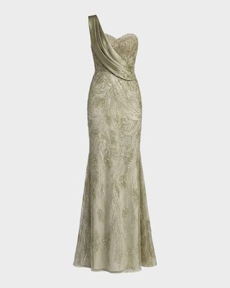 Mac Duggal Embellished One-Shoulder Gown