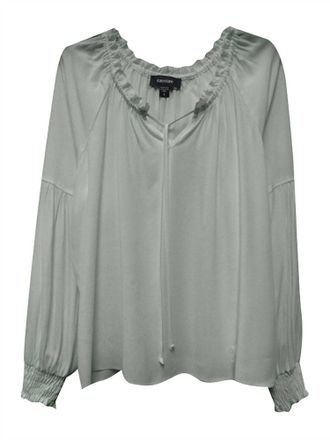 Karen Kane Womens Reese Long Sleeve Ruffle Blouse With Tie Front In Slate