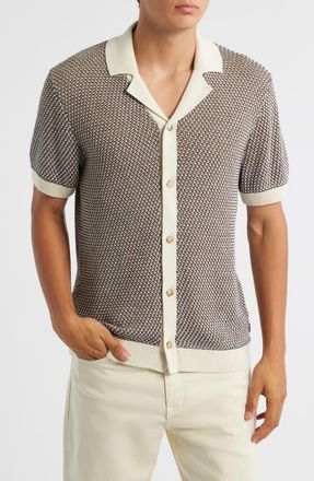 BOSS Iconico Textured Knit Camp Shirt in Brown/White at Nordstrom, Size Xx-Large