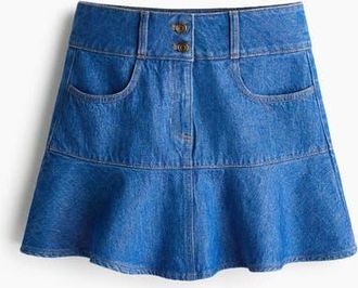 H&M Flounced Denim Mini Skirt in Denim Blue at Nordstrom, Size 12