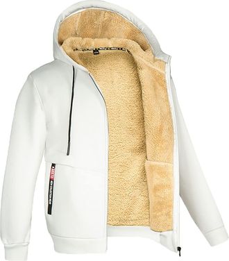 Generic Mens Fleece Hoodie Pullover Casual Hooded Sweatshirt Contrast Color Top with Pocket Fleece Lining Softshell Jacket Winter Warm Jacket Fashion Soild Co